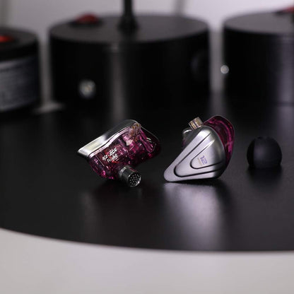 KZ ZSX 5BA+1DD 6 Driver Hybrid In-Ear Hifi Earphones with Zinc Alloy Faceplate, Recessed 2 Pin Detachable Cable for Audiophile Musician (Without Mic, Purple)